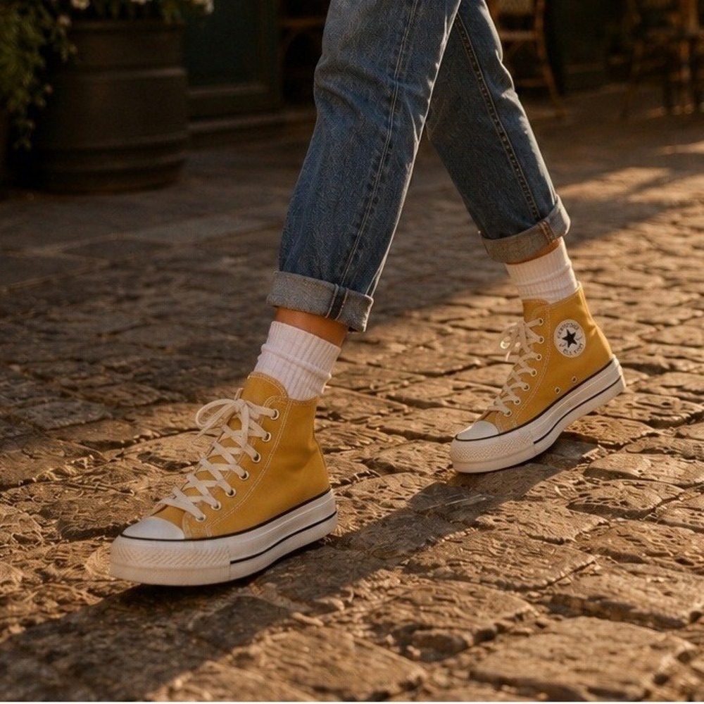 Converse Chuck Taylor All Star Lift Platform High Raffia Gold Yellow A02061C 8